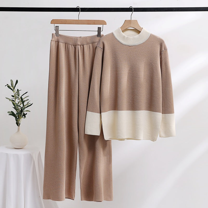 Damer elegant stickat loungewear-set med breda midjeband och dekorativ krage Eva Jonsson-Eva Jonsson