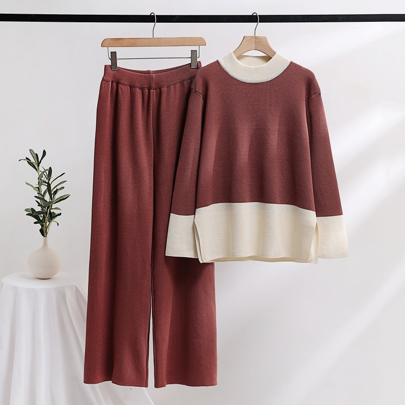 Damer elegant stickat loungewear-set med breda midjeband och dekorativ krage Eva Jonsson-Eva Jonsson