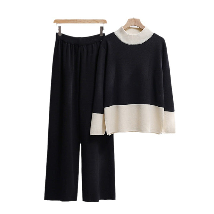 Damer elegant stickat loungewear-set med breda midjeband och dekorativ krage Eva Jonsson-Eva Jonsson