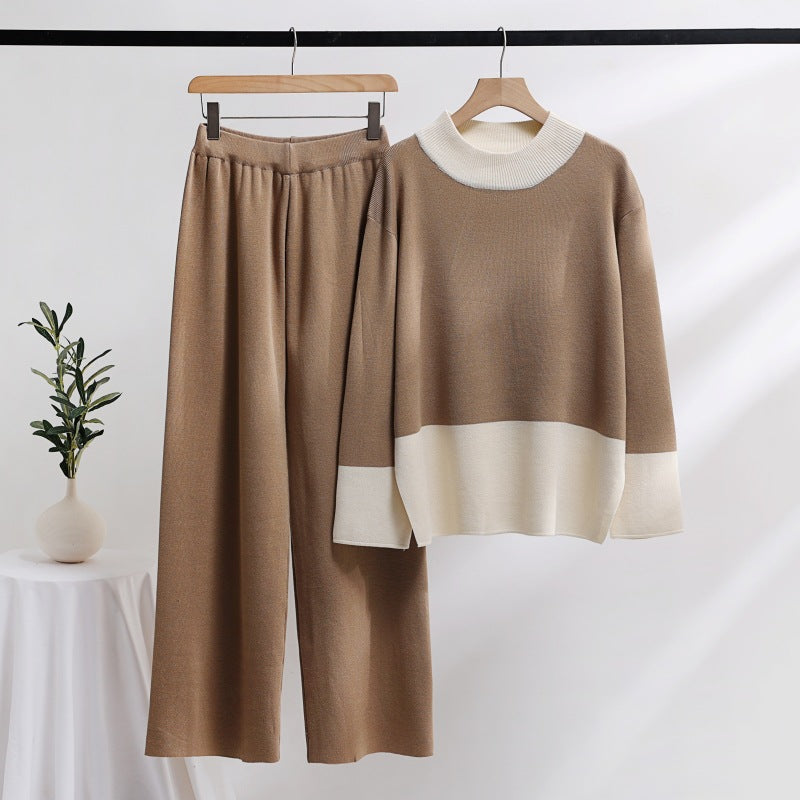 Damer elegant stickat loungewear-set med breda midjeband och dekorativ krage Eva Jonsson-Eva Jonsson