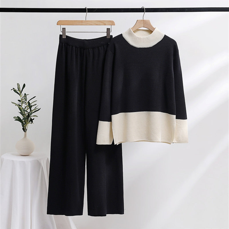 Damer elegant stickat loungewear-set med breda midjeband och dekorativ krage Eva Jonsson-Eva Jonsson