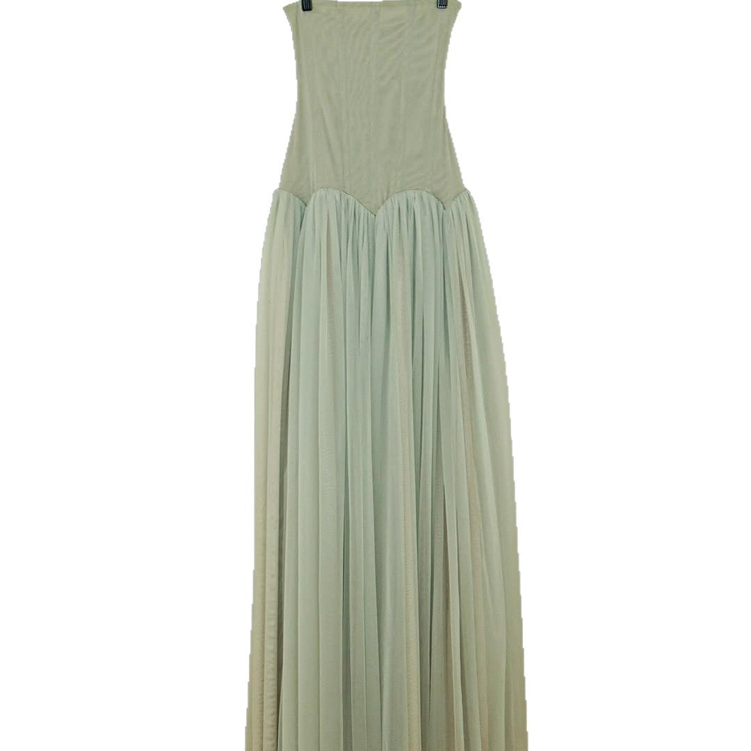 Damer elegant, strapless maxiklänning med flytande tyllevyll Mirla-Eva Jonsson
