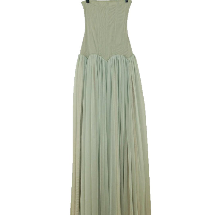 Damer elegant, strapless maxiklänning med flytande tyllevyll Mirla-Eva Jonsson