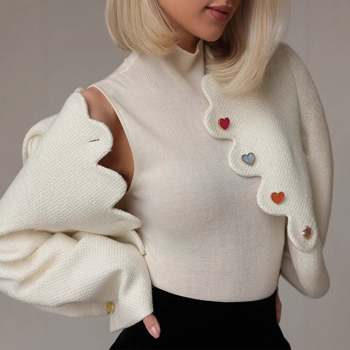 Damer elegant strukturjacka med färgade knappar Mirla-Eva Jonsson
