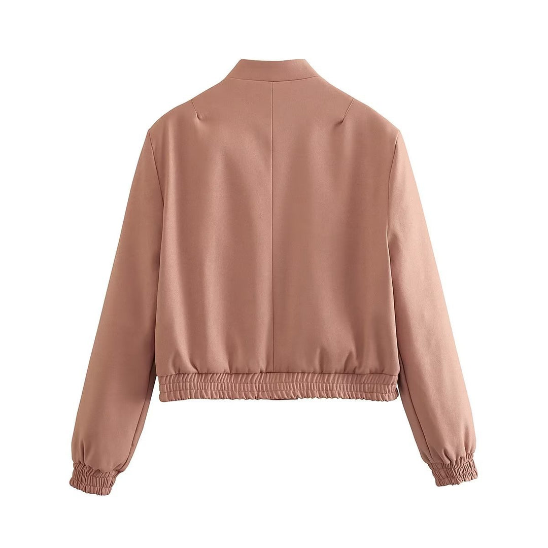 Damer elegant sweatjacka med praktiska fickor och modern hög krage Mirla-Eva Jonsson