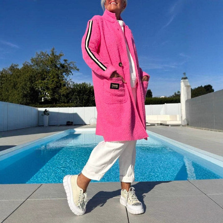 Damer elegant teddyjacka med två fickor och sportiga ränder Mirla-Eva Jonsson
