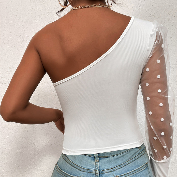 Damer elegant topp med asymmetrisk snitt och transparenta puffärmar Eva Jonsson-Eva Jonsson