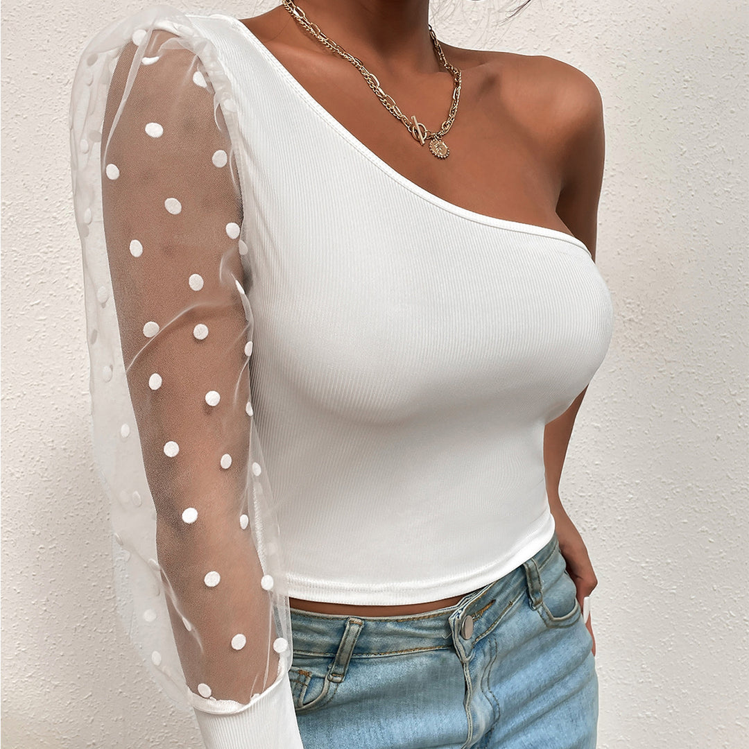 Damer elegant topp med asymmetrisk snitt och transparenta puffärmar Eva Jonsson-Eva Jonsson