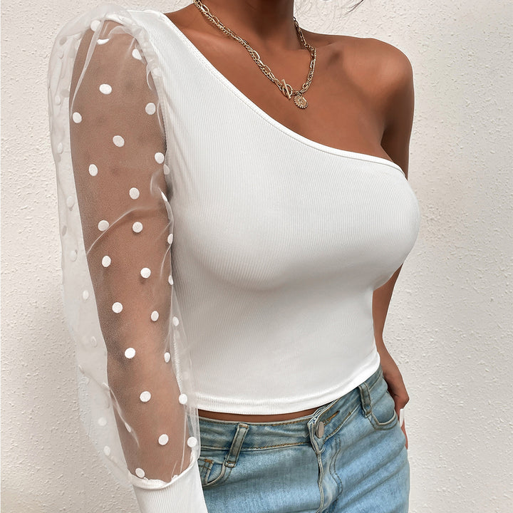 Damer elegant topp med asymmetrisk snitt och transparenta puffärmar Eva Jonsson-Eva Jonsson