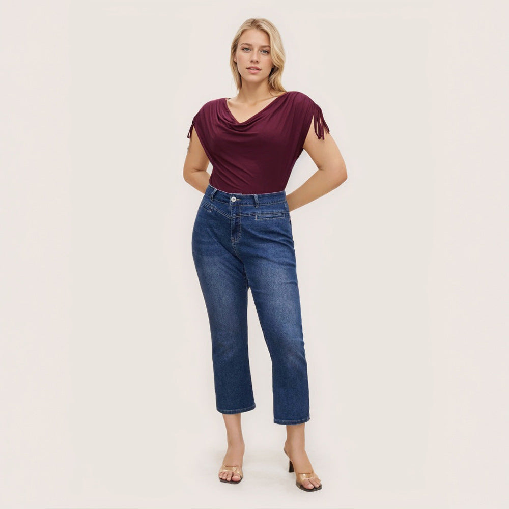 Damer elegant topp med avslappnad drapering och sidoband Mirla-Eva Jonsson