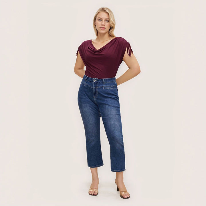 Damer elegant topp med avslappnad drapering och sidoband Mirla-Eva Jonsson