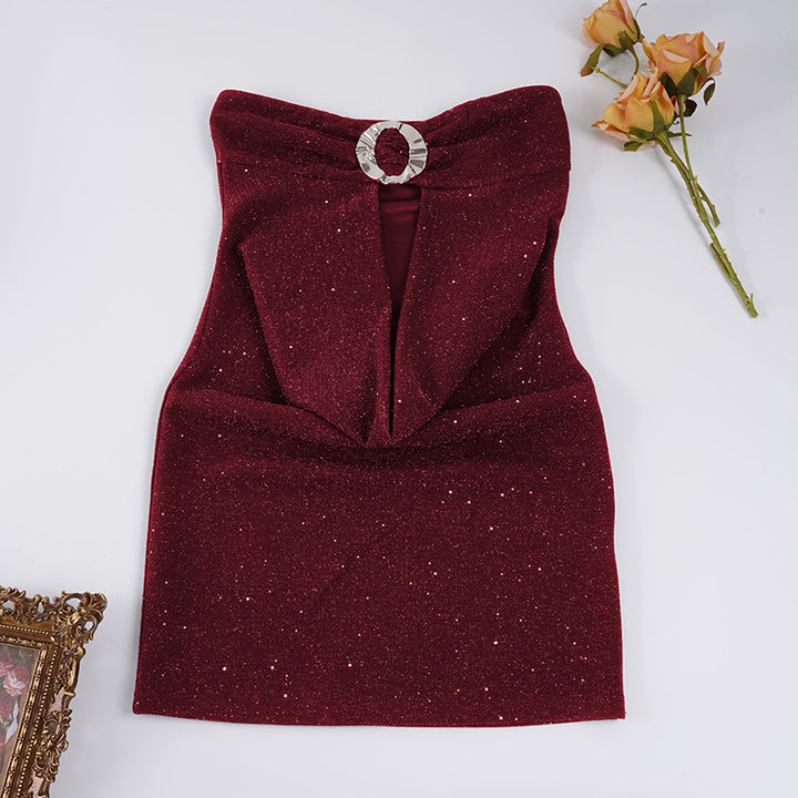 Damer elegant topp med glittrande design och ovanlig ryggöppning Mirla-Eva Jonsson