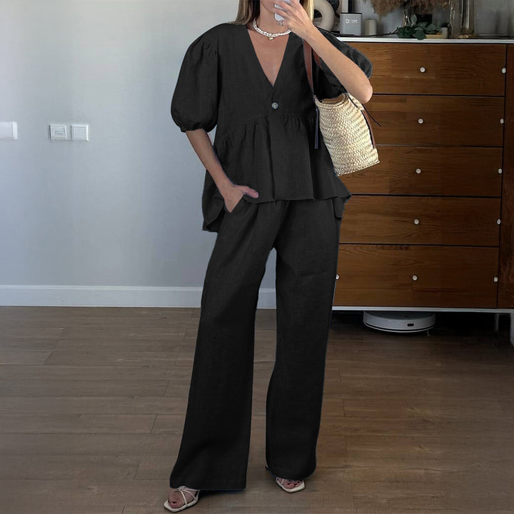 Damer elegant topp med hög midja och vida byxor Mirla-Eva Jonsson