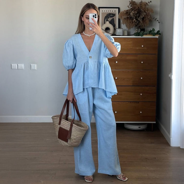 Damer elegant topp med hög midja och vida byxor Mirla-Eva Jonsson