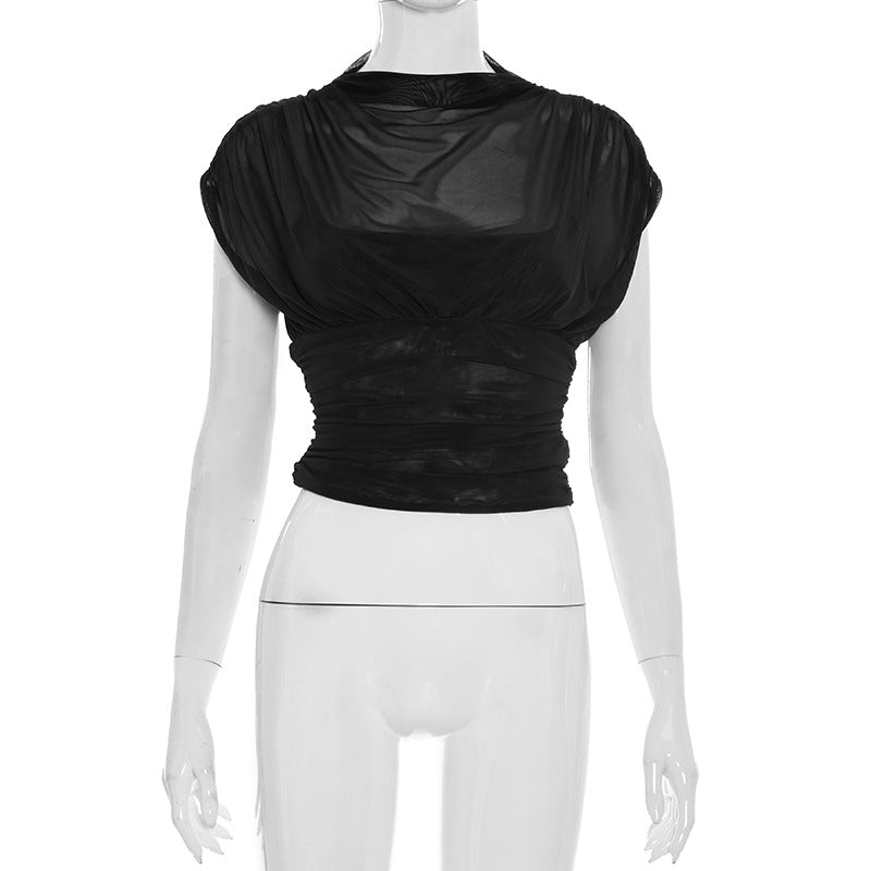 Damer elegant topp med modiga rynkor och transparent tyg Mirla-Eva Jonsson