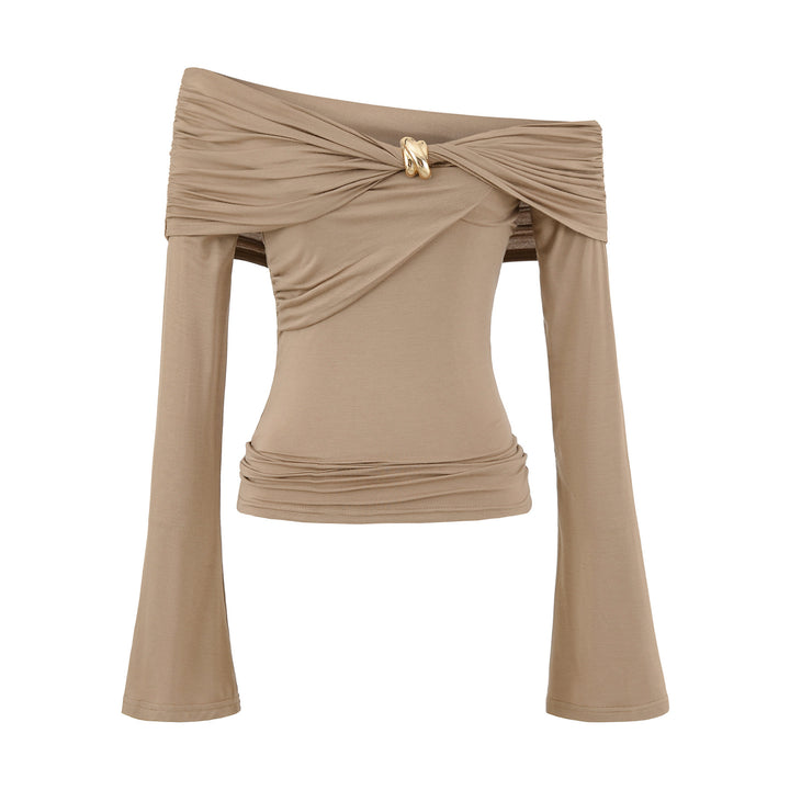 Damer elegant topp med snygg draperad halsringning och raffinerade draperingar Mirla-Eva Jonsson