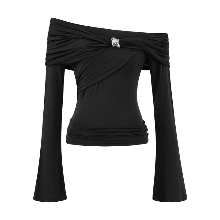 Damer elegant topp med snygg draperad halsringning och raffinerade draperingar Mirla-Eva Jonsson