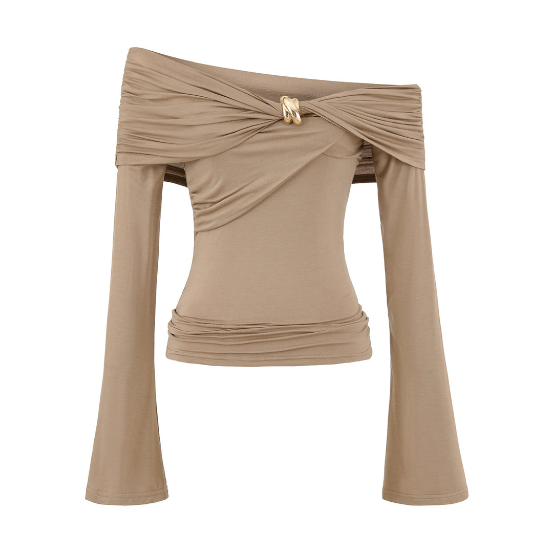 Damer elegant topp med snygg draperad halsringning och raffinerade draperingar Mirla-Eva Jonsson