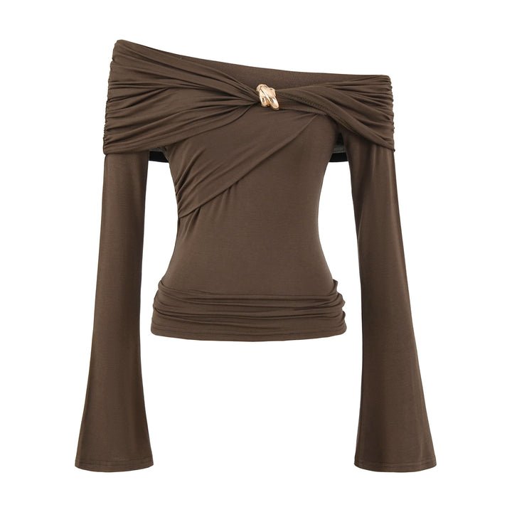 Damer elegant topp med snygg draperad halsringning och raffinerade draperingar Mirla-Eva Jonsson