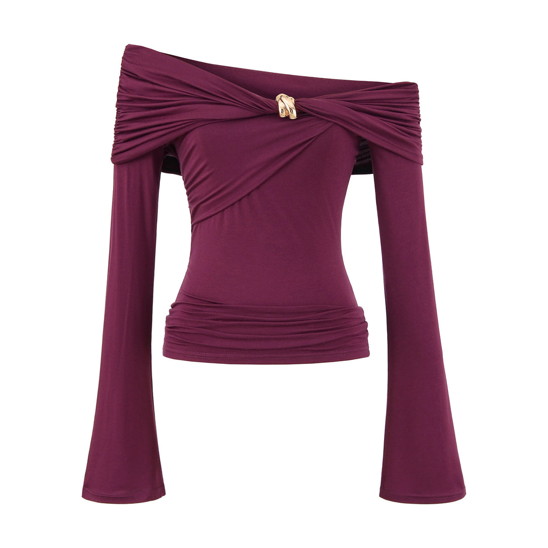 Damer elegant topp med snygg draperad halsringning och raffinerade draperingar Mirla-Eva Jonsson