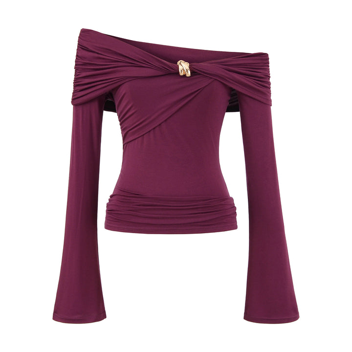 Damer elegant topp med snygg draperad halsringning och raffinerade draperingar Mirla-Eva Jonsson