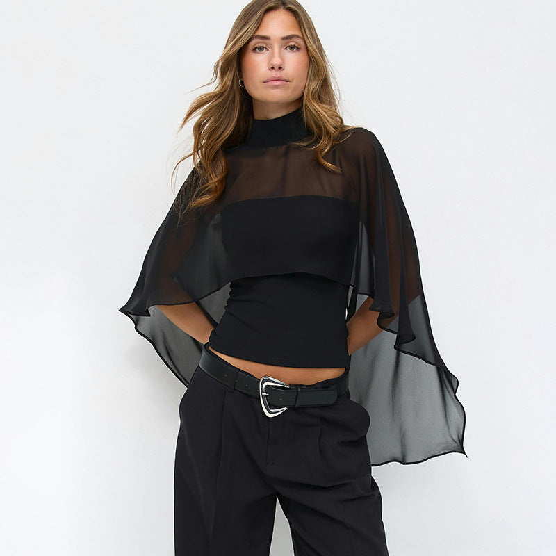 Damer elegant topp med transparenta vingar-ärmar Mirla-Eva Jonsson