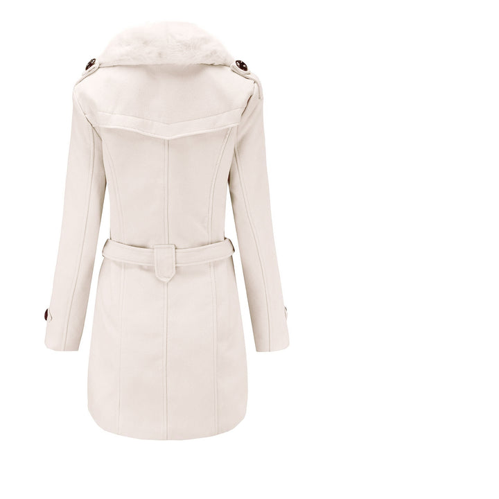 Damer elegant trench coat med konstpälskrage och midjeskärp Mirla-Eva Jonsson