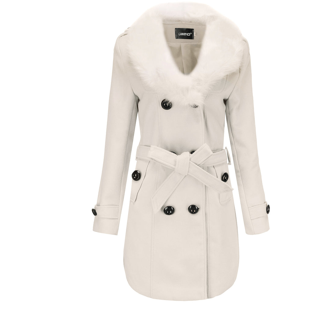 Damer elegant trench coat med konstpälskrage och midjeskärp Mirla-Eva Jonsson