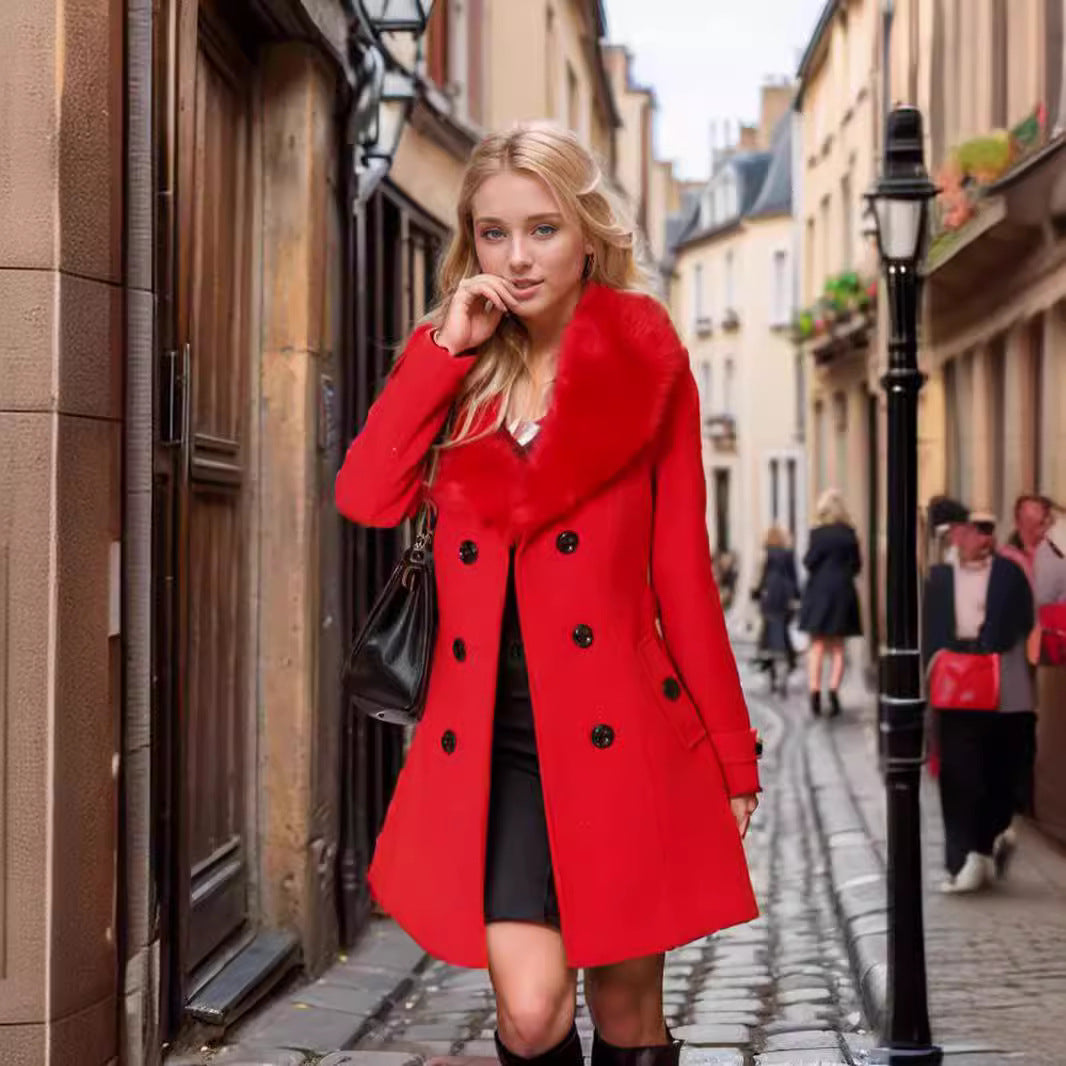 Damer elegant trenchcoat med avtagbar konstpälskrage Mirla-Eva Jonsson