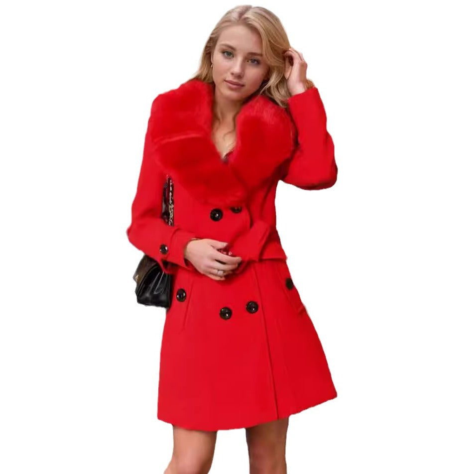 Damer elegant trenchcoat med avtagbar konstpälskrage Mirla-Eva Jonsson