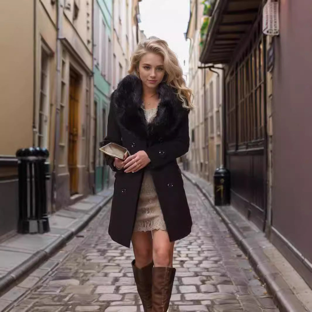 Damer elegant trenchcoat med avtagbar konstpälskrage Mirla-Eva Jonsson