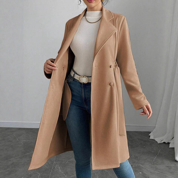 Damer elegant trenchcoat med dubbel knappslå och midjebälte Mirla-Eva Jonsson