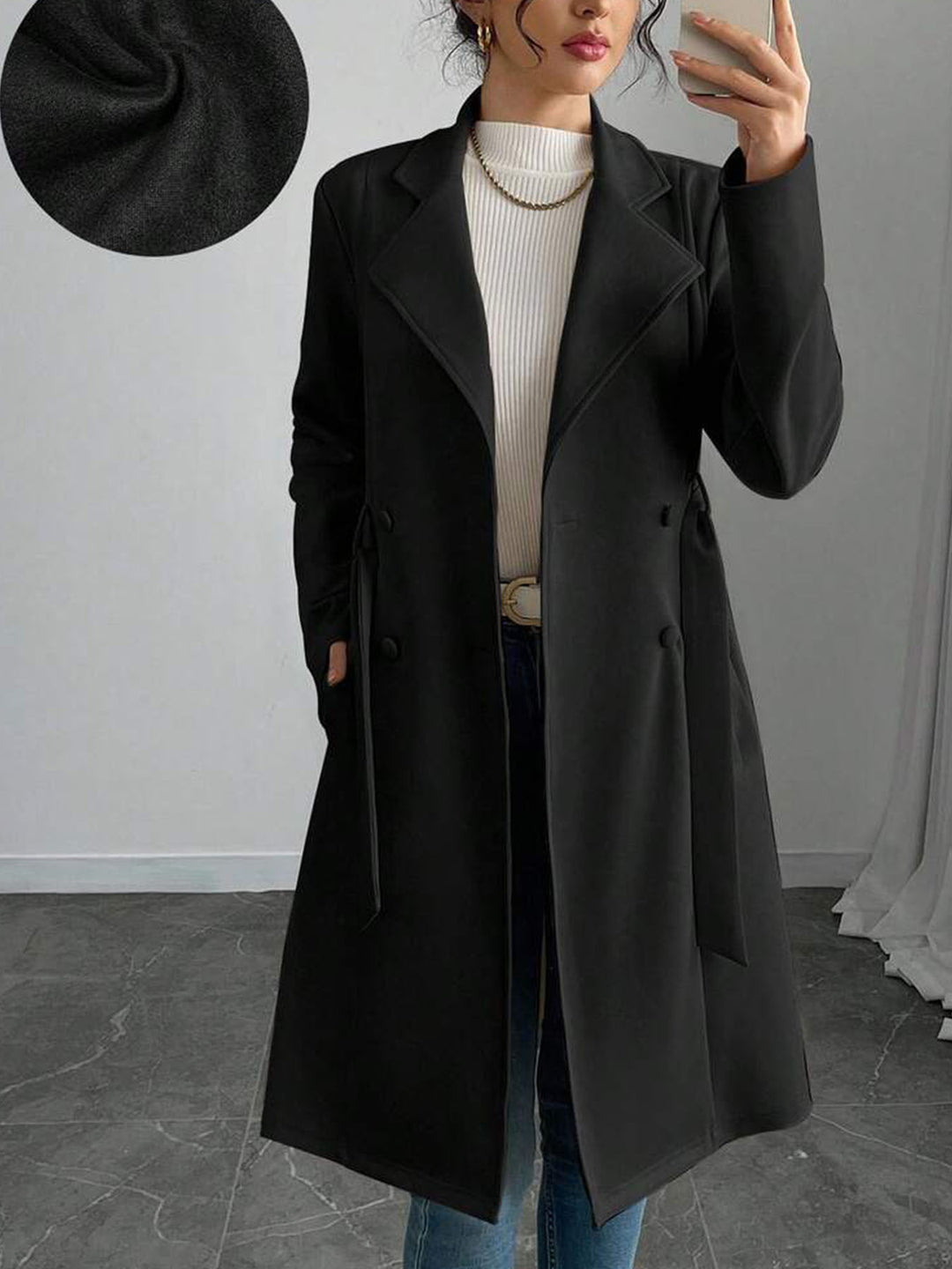 Damer elegant trenchcoat med dubbel knappslå och midjebälte Mirla-Eva Jonsson