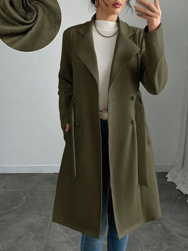 Damer elegant trenchcoat med dubbel knappslå och midjebälte Mirla-Eva Jonsson