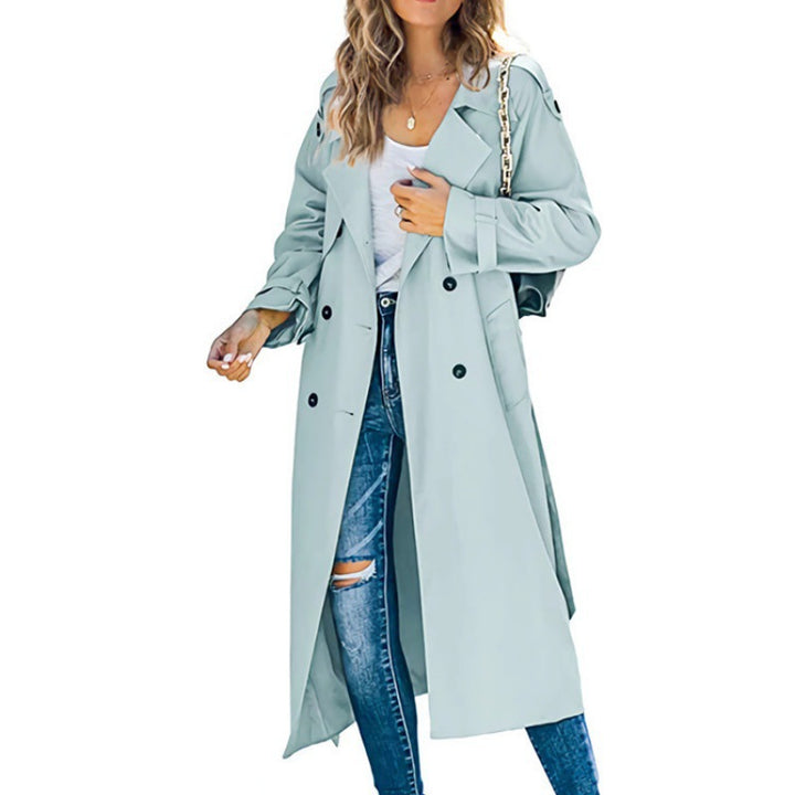 Damer elegant trenchcoat med dubbel rad knappstängning och midjebälte Mirla-Eva Jonsson