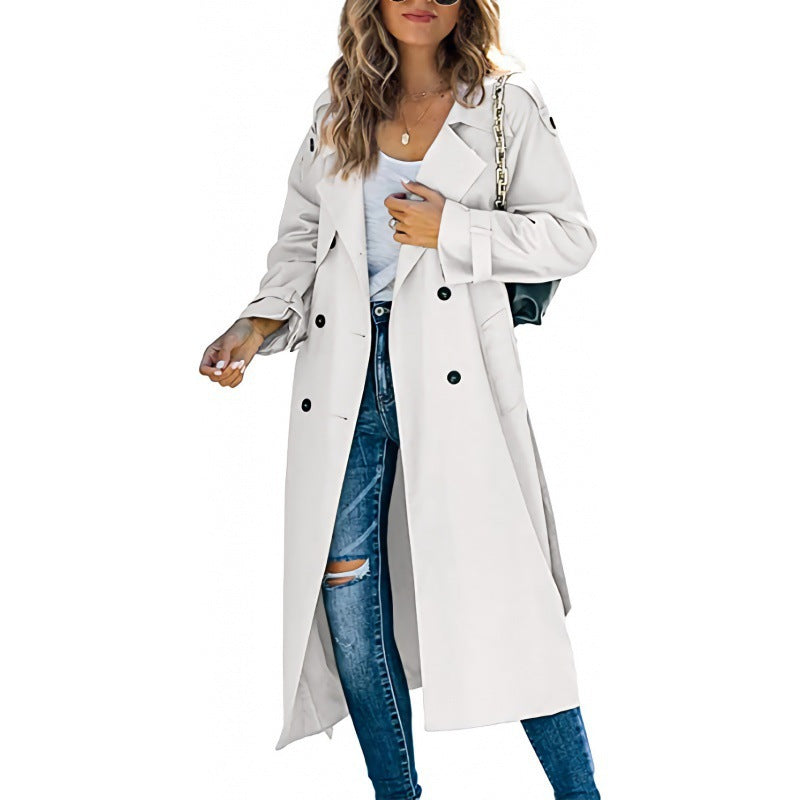 Damer elegant trenchcoat med dubbel rad knappstängning och midjebälte Mirla-Eva Jonsson