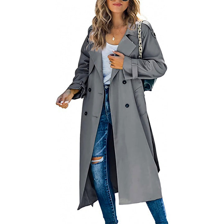 Damer elegant trenchcoat med dubbel rad knappstängning och midjebälte Mirla-Eva Jonsson