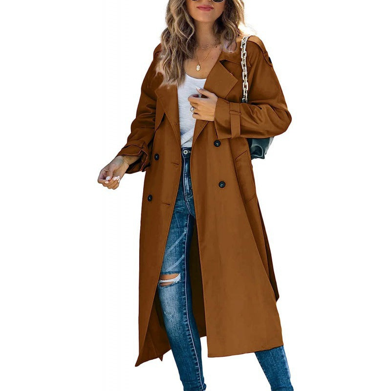 Damer elegant trenchcoat med dubbel rad knappstängning och midjebälte Mirla-Eva Jonsson