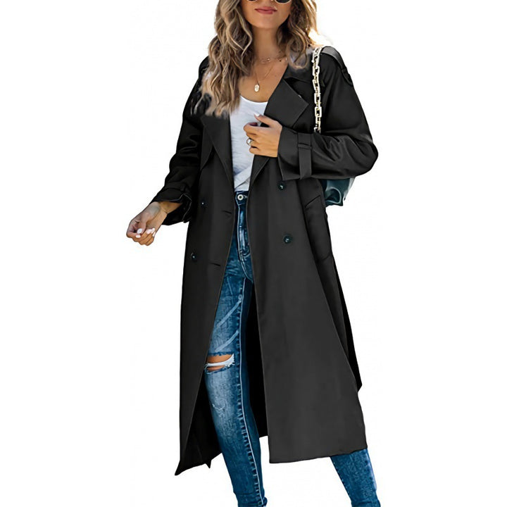 Damer elegant trenchcoat med dubbel rad knappstängning och midjebälte Mirla-Eva Jonsson