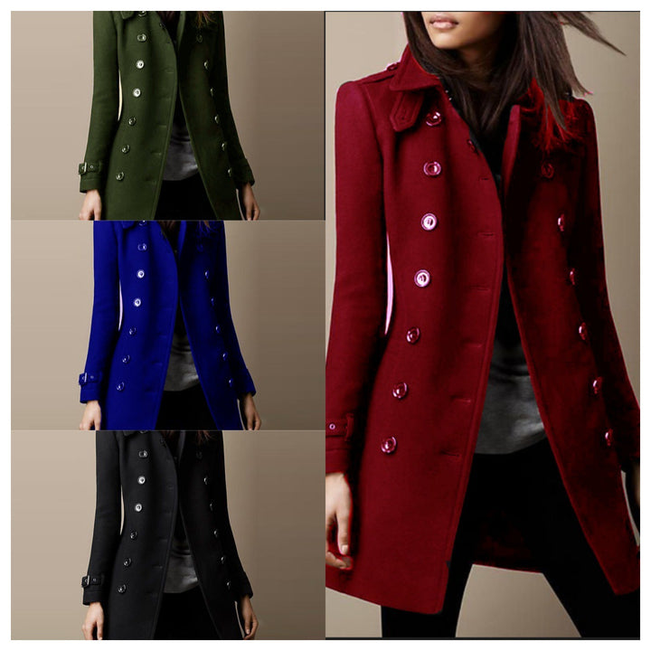 Damer elegant trenchcoat med dubbelknapprad och viktad krage Mirla-Eva Jonsson
