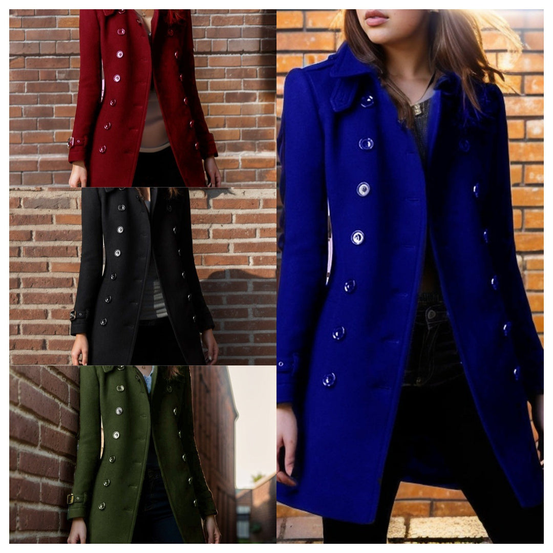 Damer elegant trenchcoat med dubbelknapprad och viktad krage Mirla-Eva Jonsson