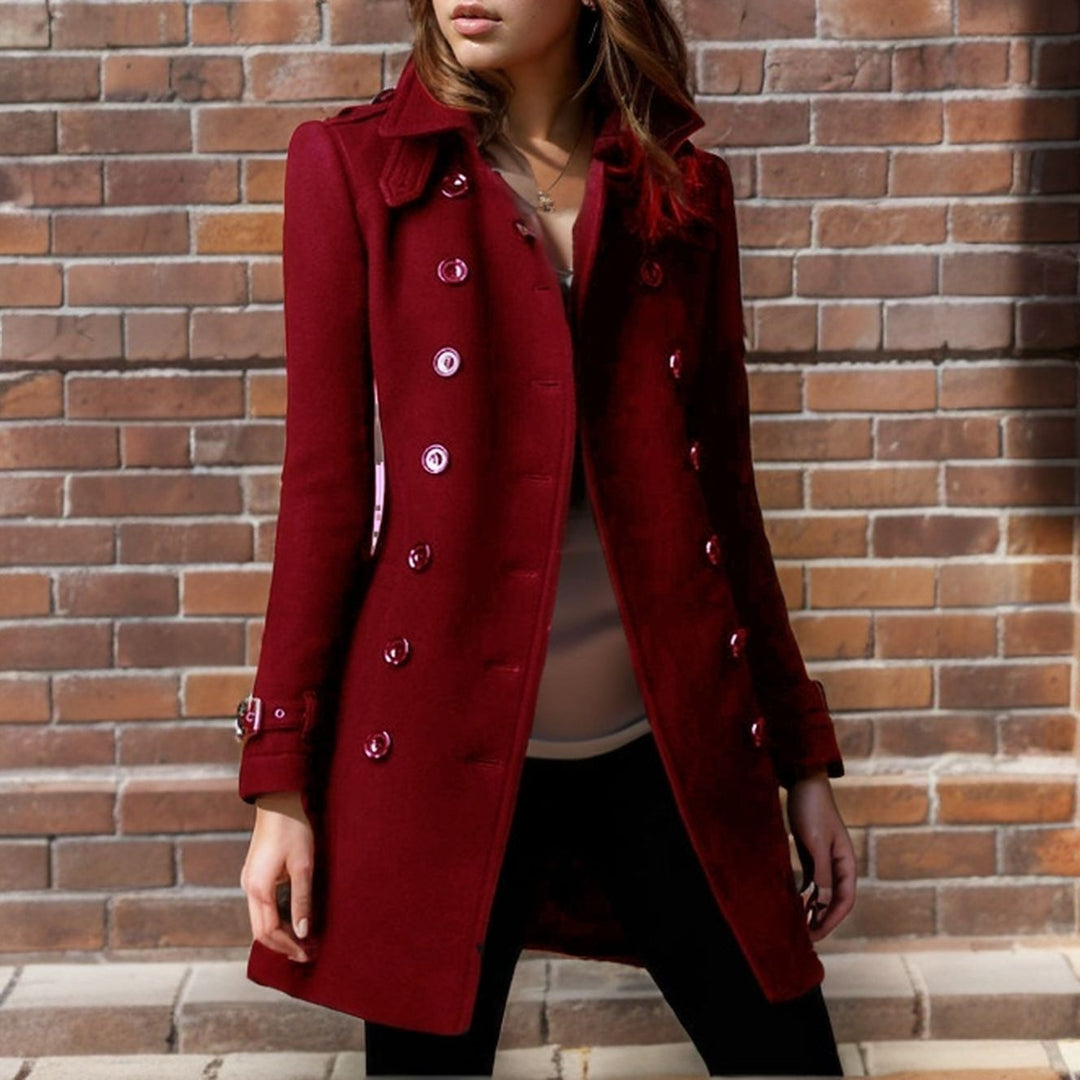 Damer elegant trenchcoat med dubbelknapprad och viktad krage Mirla-Eva Jonsson