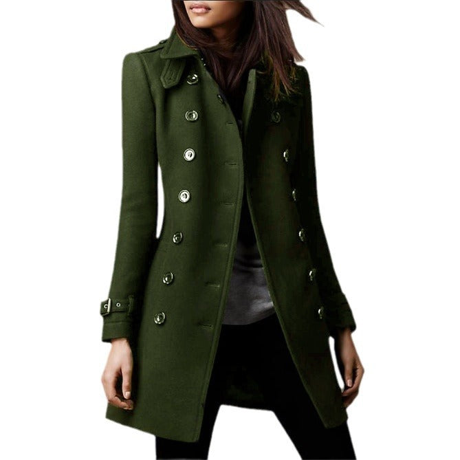 Damer elegant trenchcoat med dubbelknapprad och viktad krage Mirla-Eva Jonsson