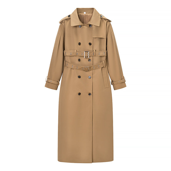 Damer elegant trenchcoat med figursydd bälte och epauletterade axlar Mirla-Eva Jonsson
