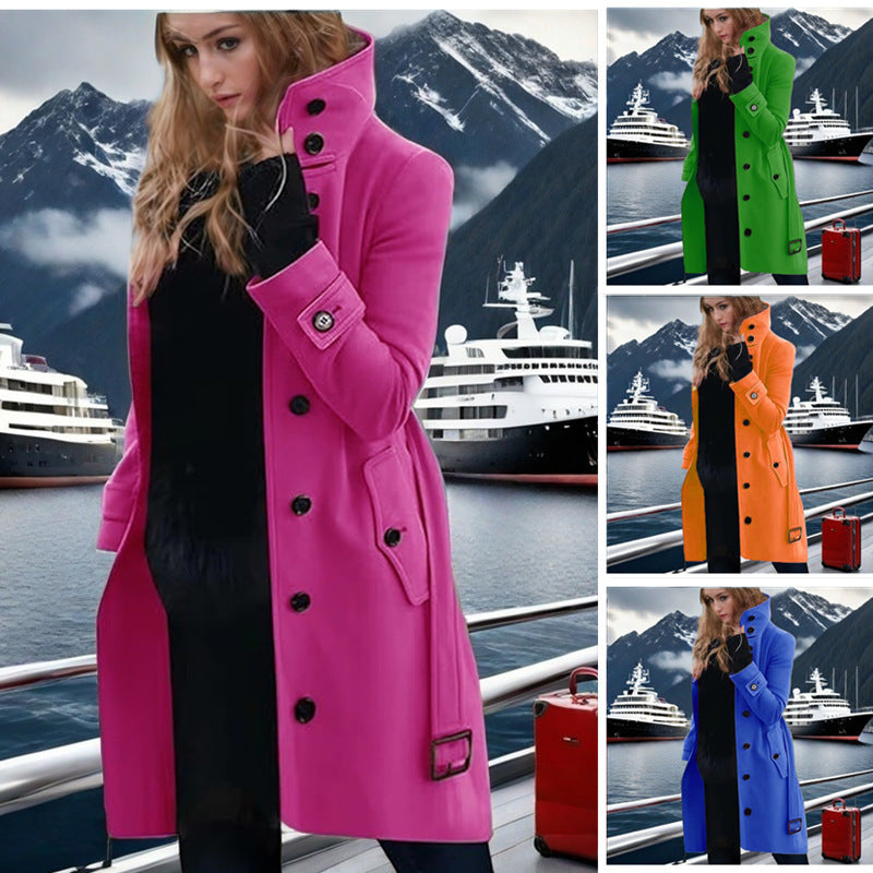 Damer elegant trenchcoat med hög krage och dubbelknäppt Mirla-Eva Jonsson