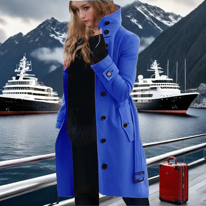 Damer elegant trenchcoat med hög krage och dubbelknäppt Mirla-Eva Jonsson