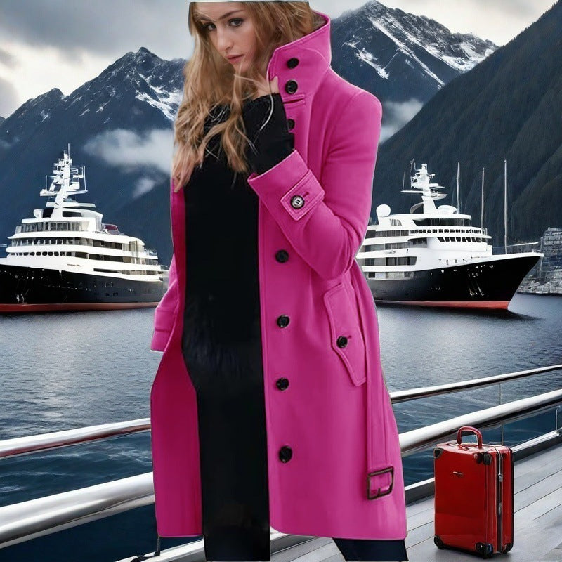 Damer elegant trenchcoat med hög krage och dubbelknäppt Mirla-Eva Jonsson