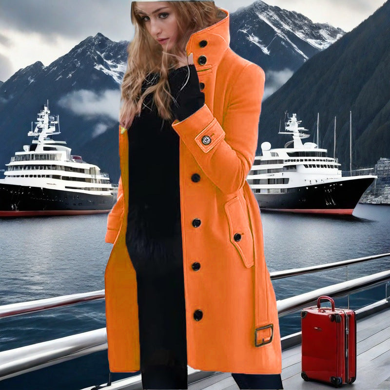 Damer elegant trenchcoat med hög krage och dubbelknäppt Mirla-Eva Jonsson