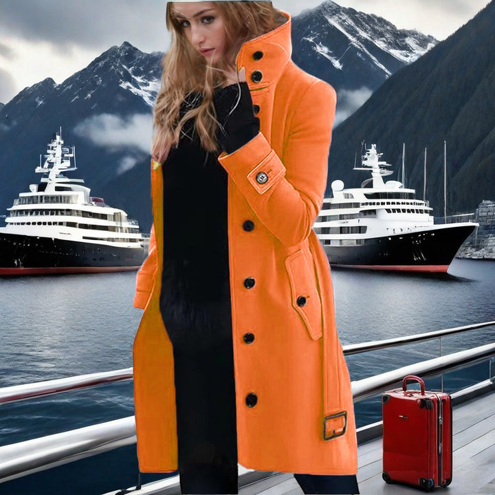Damer elegant trenchcoat med hög krage och dubbelknäppt Mirla-Eva Jonsson