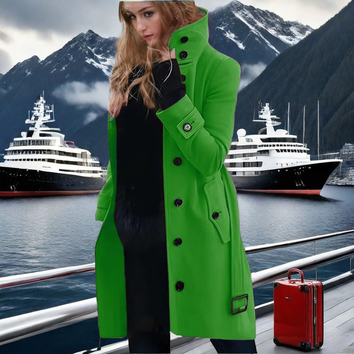 Damer elegant trenchcoat med hög krage och dubbelknäppt Mirla-Eva Jonsson